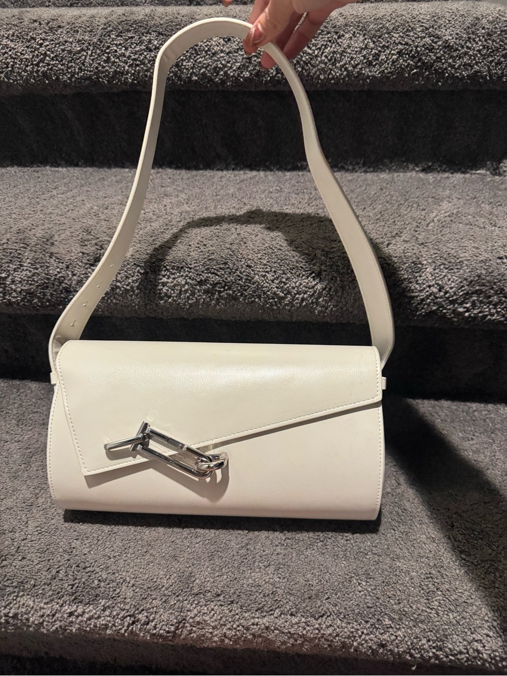 Sleek White Shoulder Bag with Silver Accent
